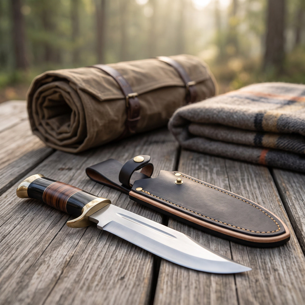 Highline 15" Carbon Steel Bowie Knife | Buffalo Horn & Brass, with the Crownridge sheath in use