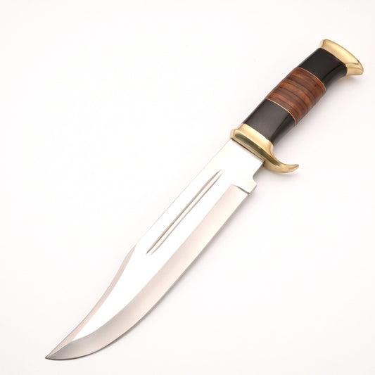 Highline 15" Carbon Steel Bowie Knife | Buffalo Horn & Brass, side profile on white