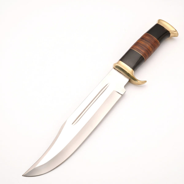 Highline 15" Carbon Steel Bowie Knife | Buffalo Horn & Brass, side profile on white