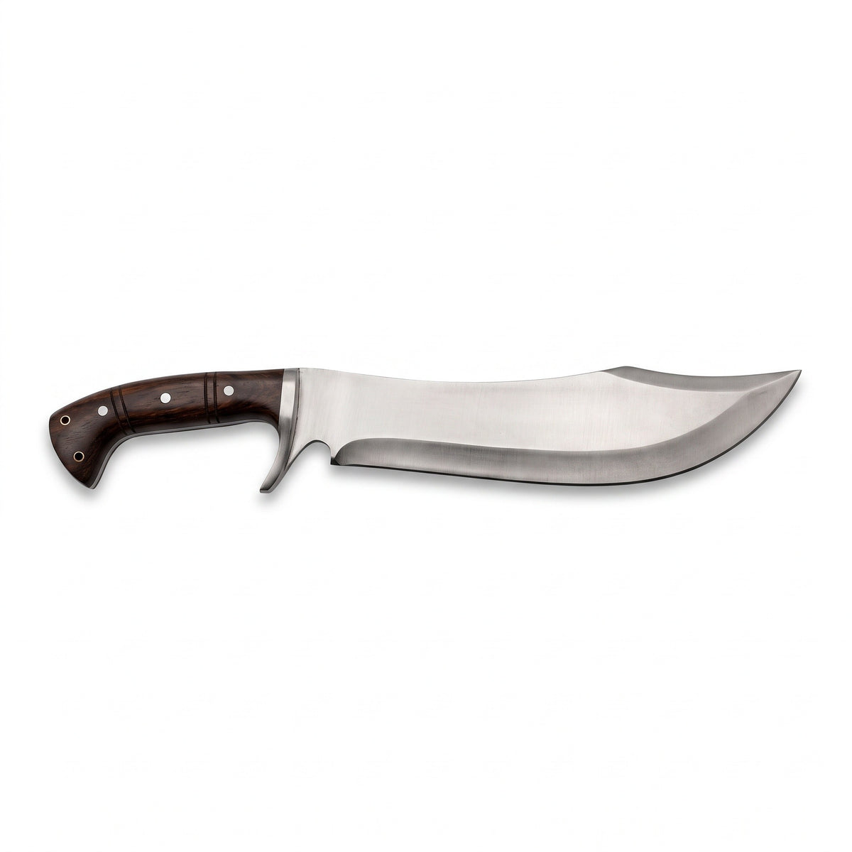 Highline 15" Satin Steel Bowie Knife | Dark Hardwood, side profile on white
