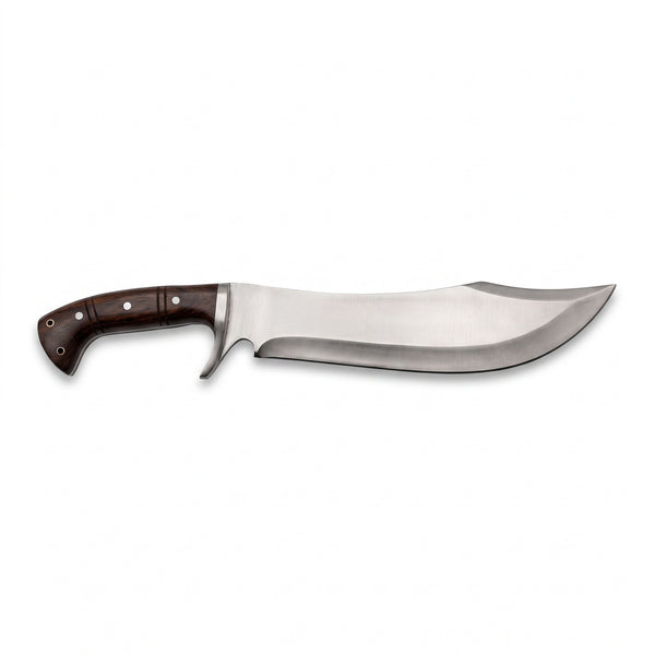 Highline 15" Satin Steel Bowie Knife | Dark Hardwood, side profile on white