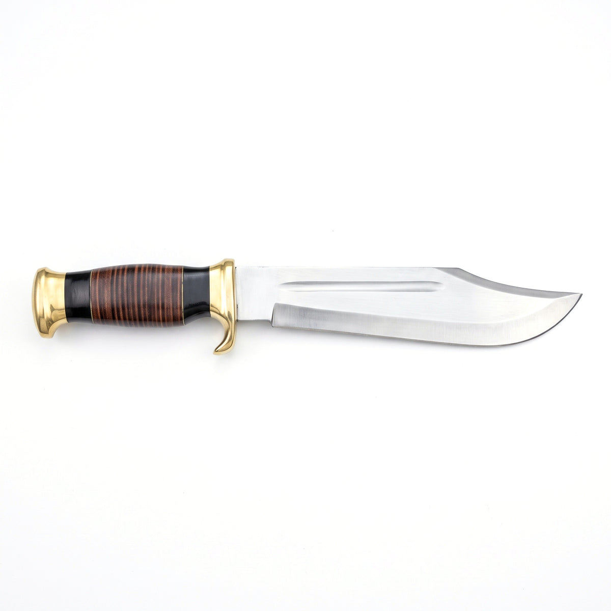 Highline 16" Carbon Steel Bowie Knife | Stacked Leather, side profile on white