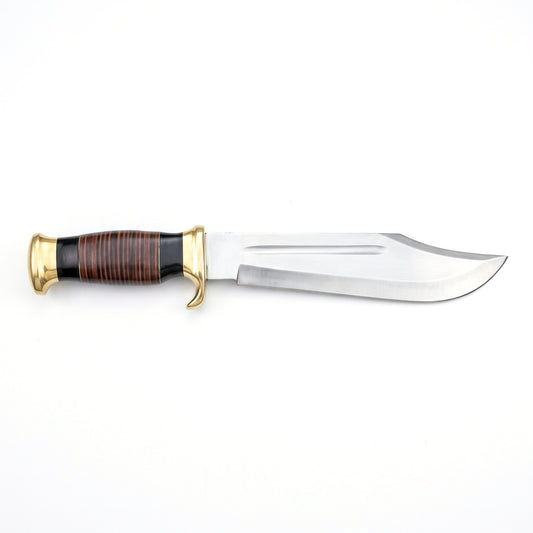 Highline 16" Carbon Steel Bowie Knife | Stacked Leather, side profile on white