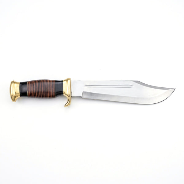Highline 16" Carbon Steel Bowie Knife | Stacked Leather, side profile on white