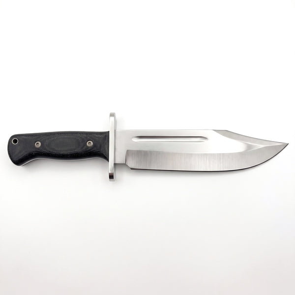 Highline 17" Satin Steel Bowie Knife | Black Micarta, side profile on white