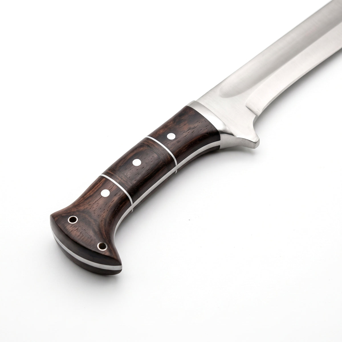 Highline 18" Satin Steel Bowie Knife | Hardwood, handle and fittings close-up
