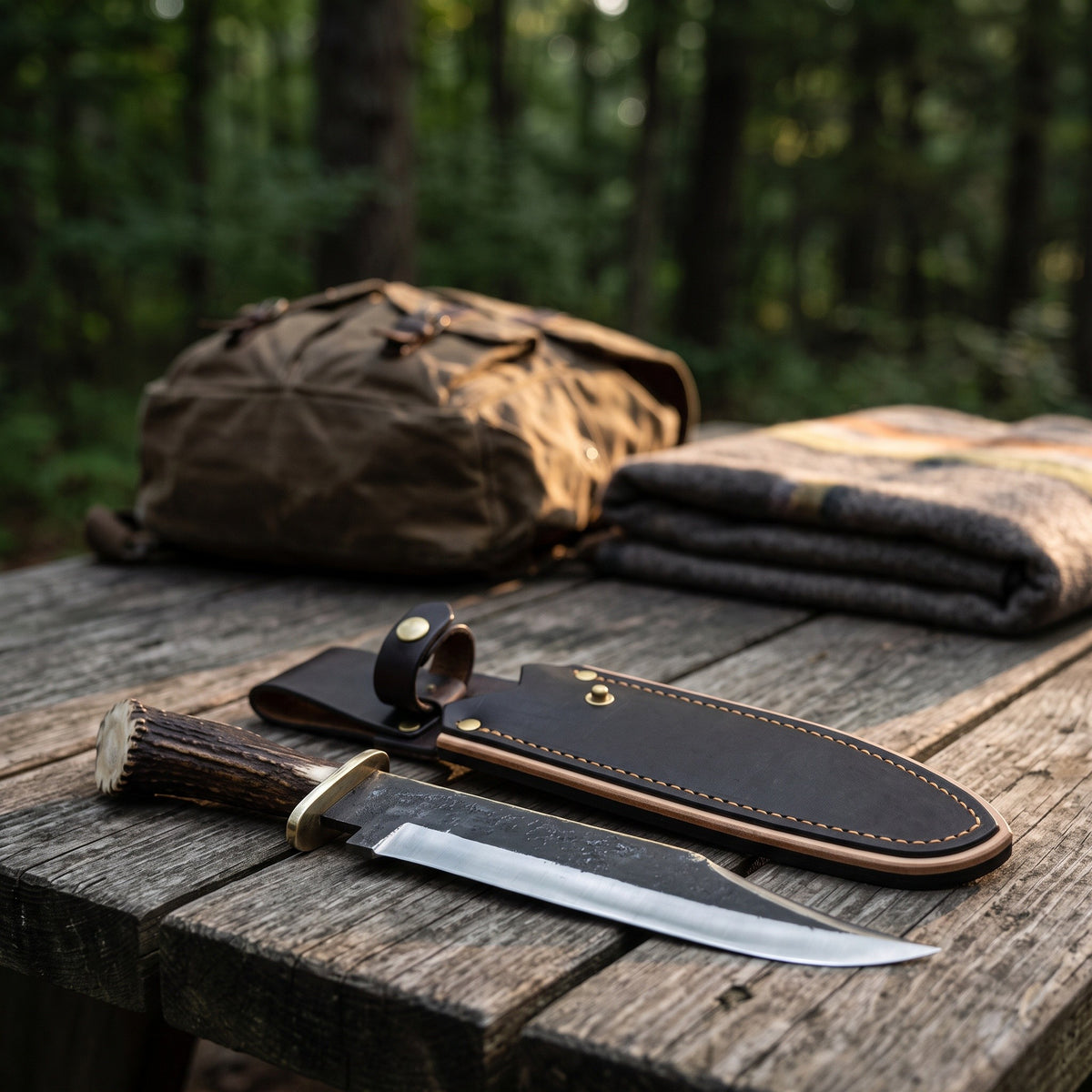Highline 24" Carbon Steel Bowie Knife | Stag & Brass, with the Crownridge sheath in use