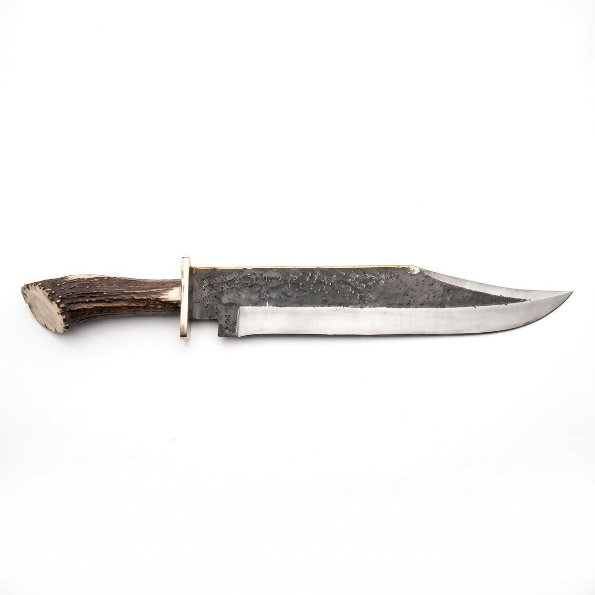 Highline 24" Carbon Steel Bowie Knife | Stag & Brass, side profile on white