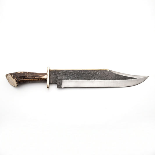Highline 24" Carbon Steel Bowie Knife | Stag & Brass, side profile on white
