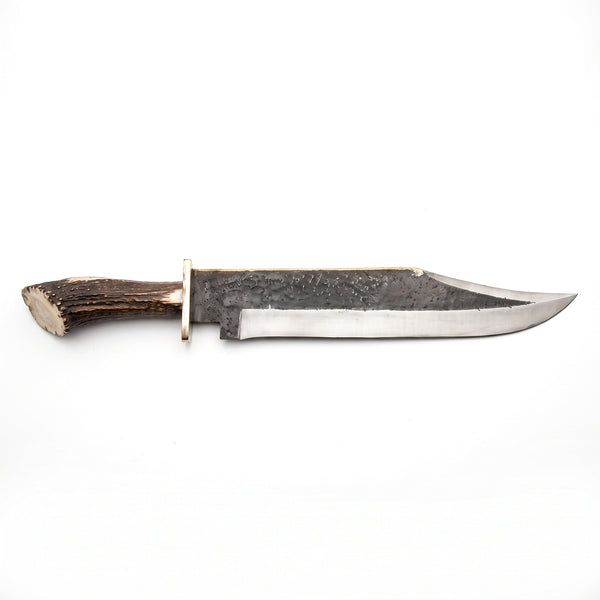 Highline 24" Carbon Steel Bowie Knife | Stag & Brass, side profile on white