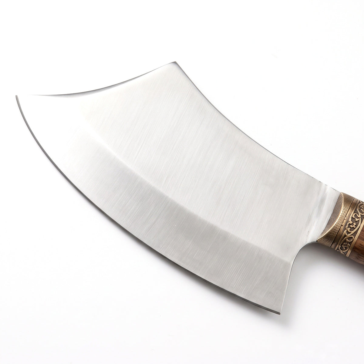 Hollow 10" Carbon Steel Meat Cleaver | Rosewood, carbon steel blade close-up