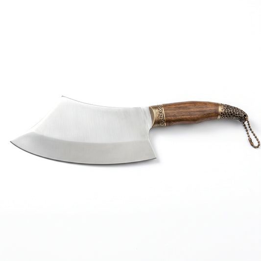 Hollow 10" Carbon Steel Meat Cleaver | Rosewood, side profile on white
