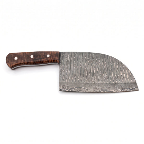 Hollow 12" Damascus Cleaver | Figured Walnut, side profile on white