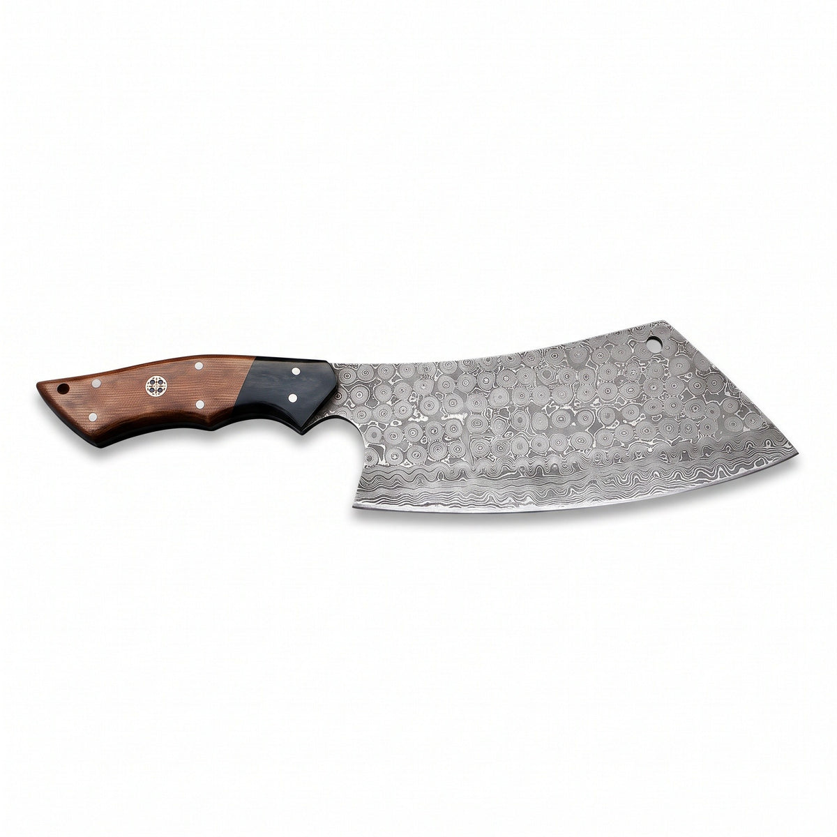 Hollow 12" Damascus Cleaver | Rosewood, side profile on white