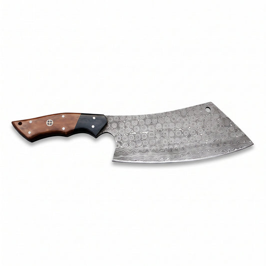 Hollow 12" Damascus Cleaver | Rosewood, side profile on white