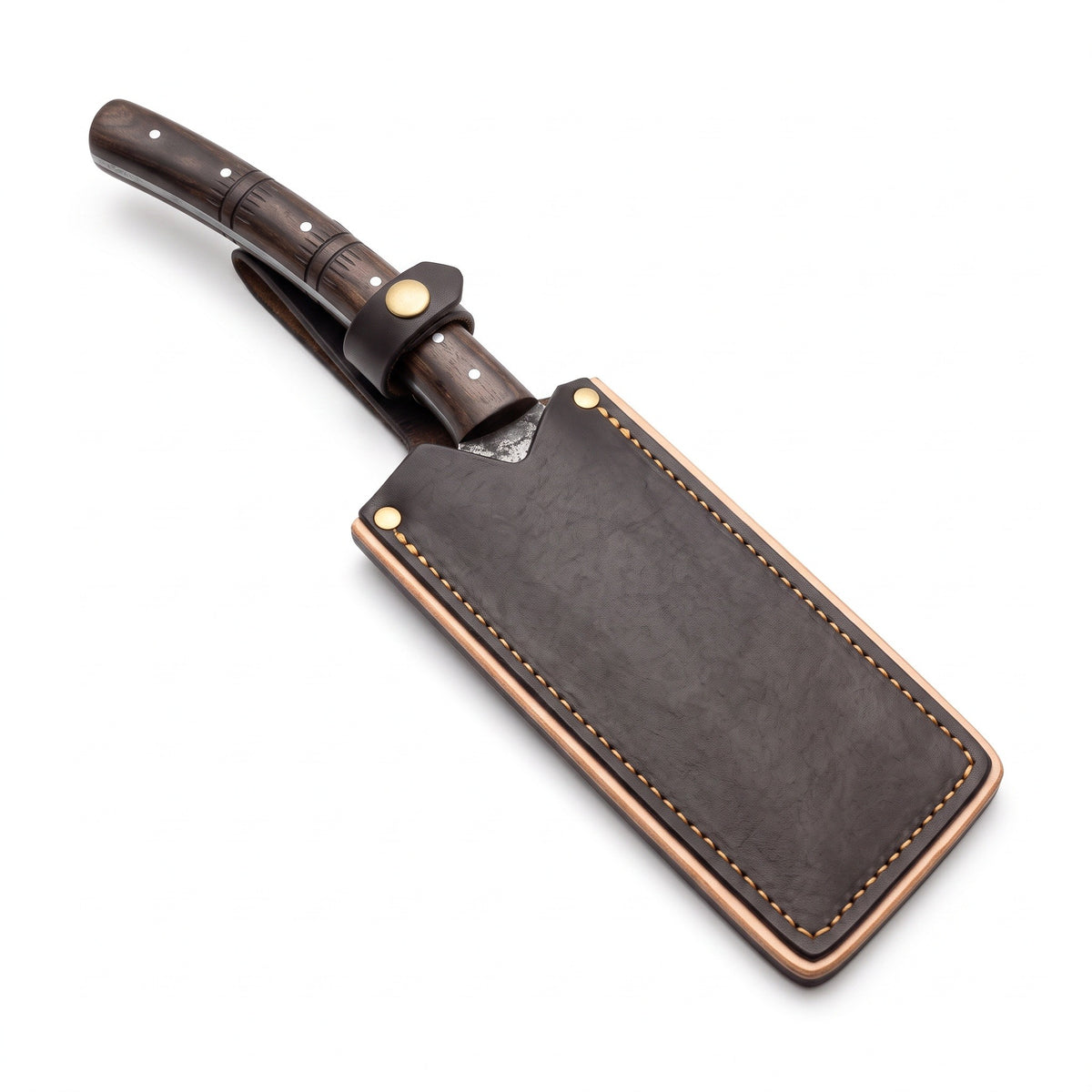 Hollow 20" Satin Steel Cleaver | Hardwood, seated in the Crownridge sheath