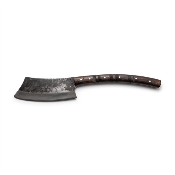 Hollow 20" Satin Steel Cleaver | Hardwood, side profile on white