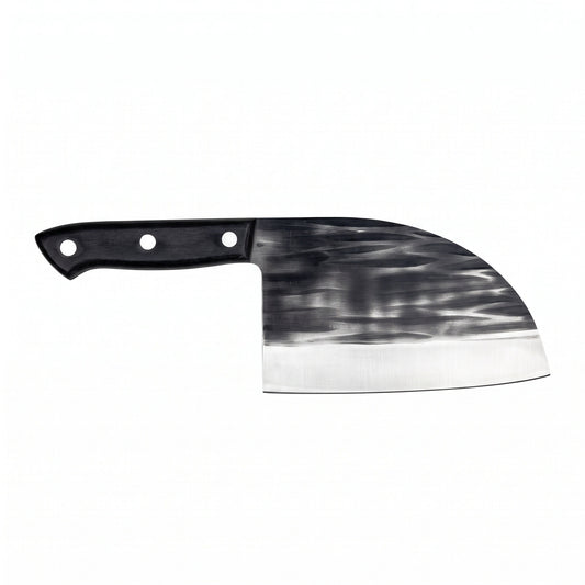Hollow 7" Carbon Steel Serbian Chef Knife | Black Micarta, side profile on white