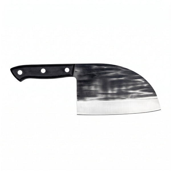Hollow 7" Carbon Steel Serbian Chef Knife | Black Micarta, side profile on white