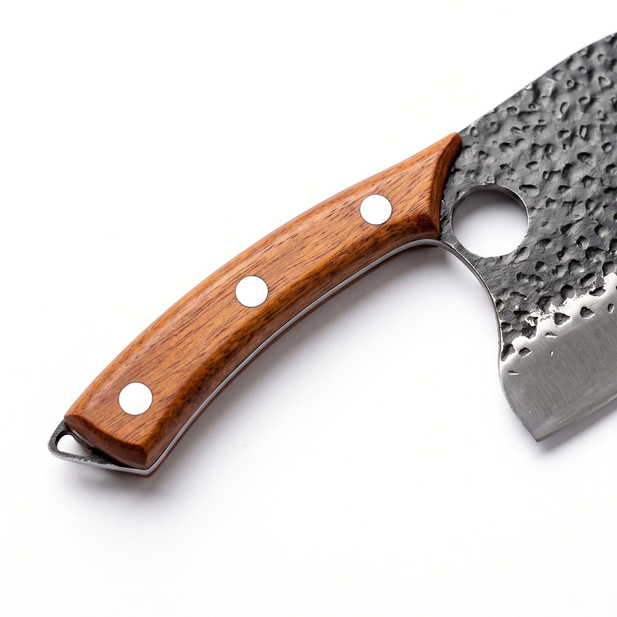 Hollow 7" Carbon Steel Serbian Chef Knife | Bone, handle and fittings close-up