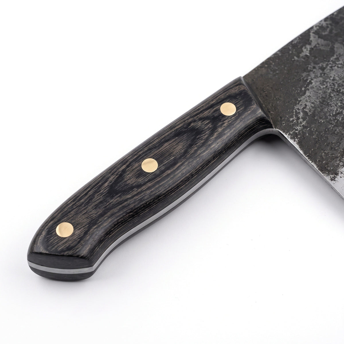 Hollow 6.75" Carbon Steel Serbian Chef Knife | Pakkawood, handle and fittings close-up