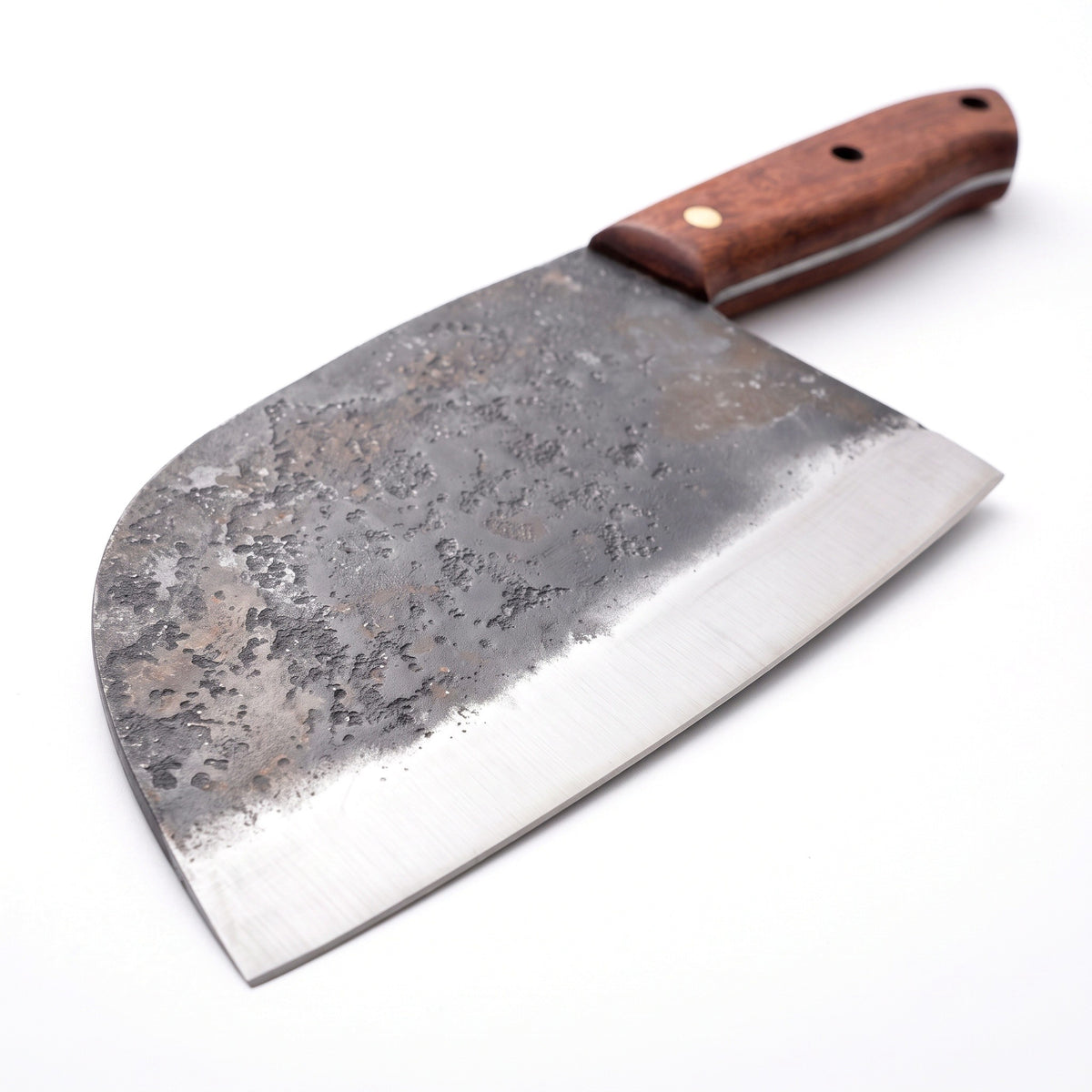Hollow 7" Carbon Steel Serbian Chef Knife | Rosewood, carbon steel blade close-up