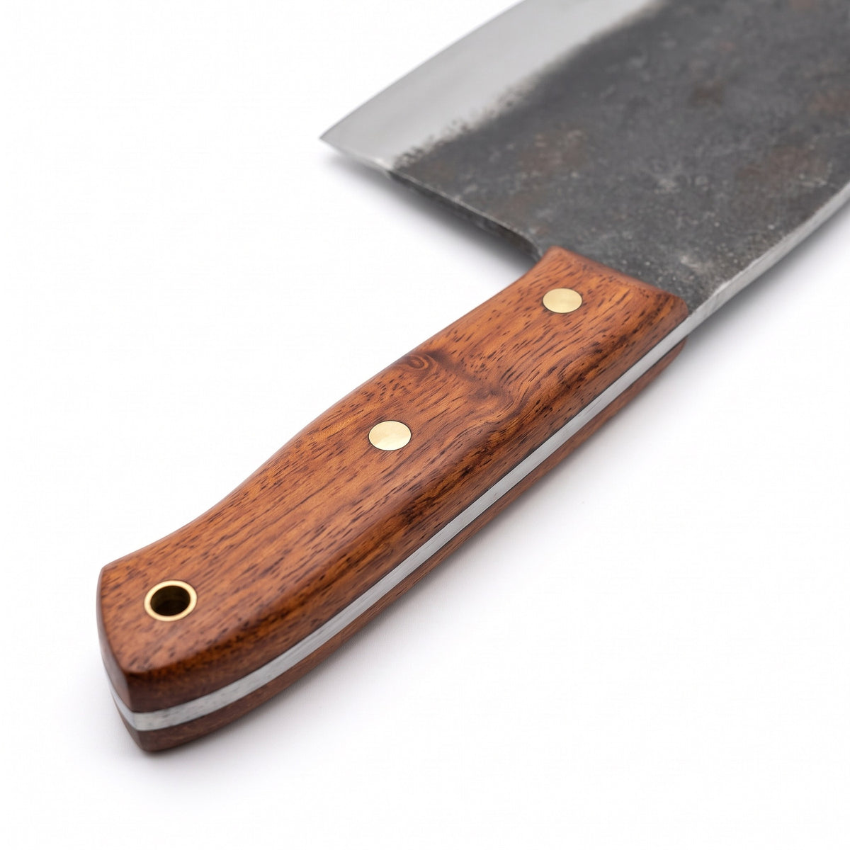 Hollow 7" Carbon Steel Serbian Chef Knife | Rosewood, handle and fittings close-up