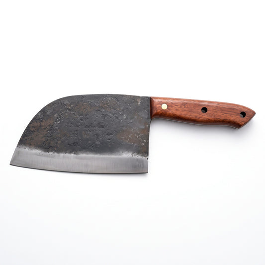 Hollow 7" Carbon Steel Serbian Chef Knife | Rosewood, side profile on white