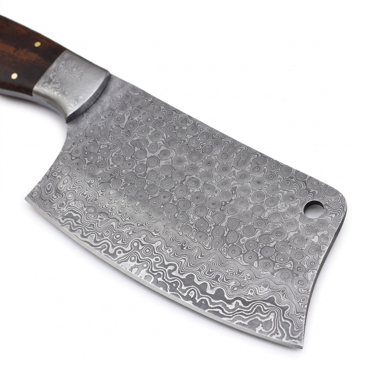 Hollow 6" Damascus Serbian Chef Knife | Rosewood, Damascus blade close-up