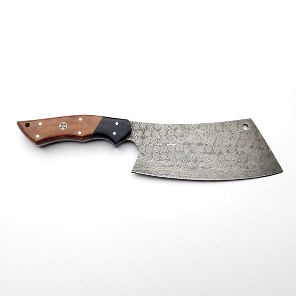 Hollow 8" Damascus Meat Cleaver | Micarta, side profile on white