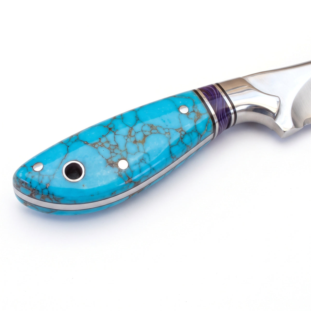 Ranch 7.25" Carbon Steel Cowboy Knife | Turquoise, handle and fittings close-up