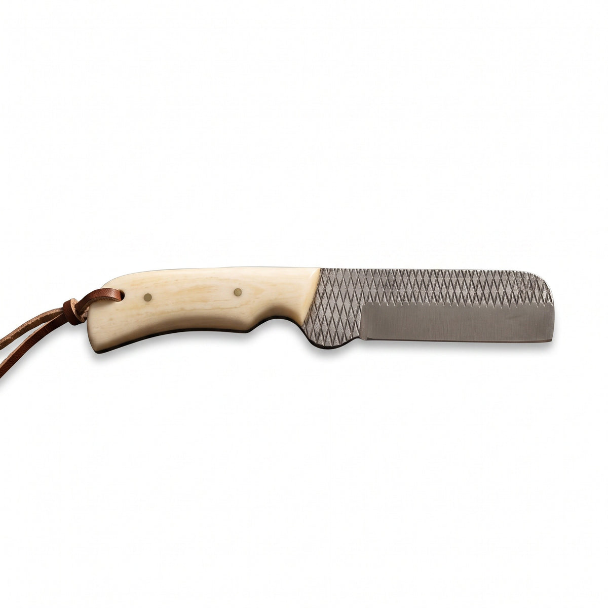 Ranch 7.5" Rasp Steel Bull Cutter | Camel Bone, side profile on white