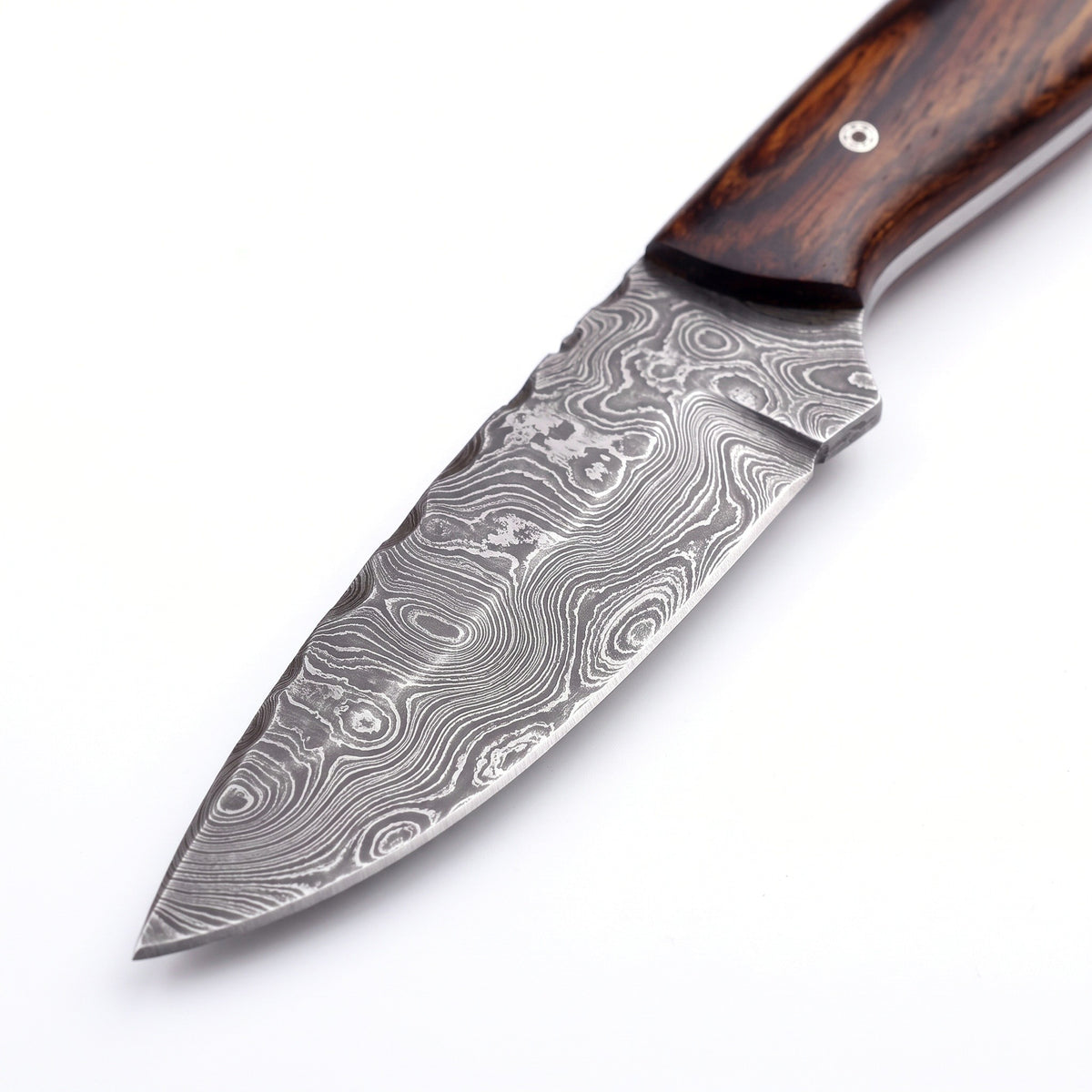 Ranch 6.2" Damascus Cowboy Knife | Rosewood, Damascus blade close-up