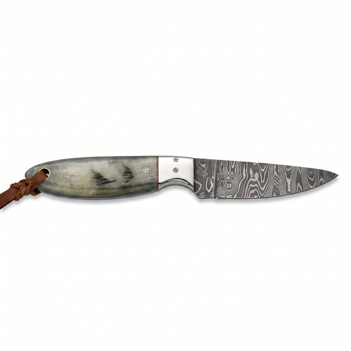 Ranch 6.25" Damascus Cowboy Knife | Sheep Horn, side profile on white