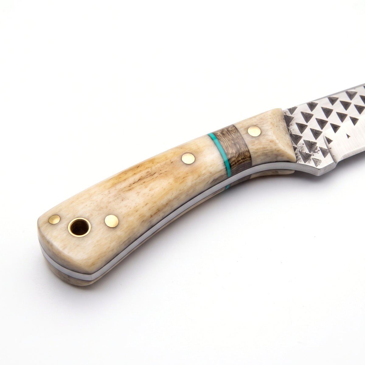 Ranch 6" Rasp Steel Bull Cutter | Bone & Turquoise, handle and fittings close-up