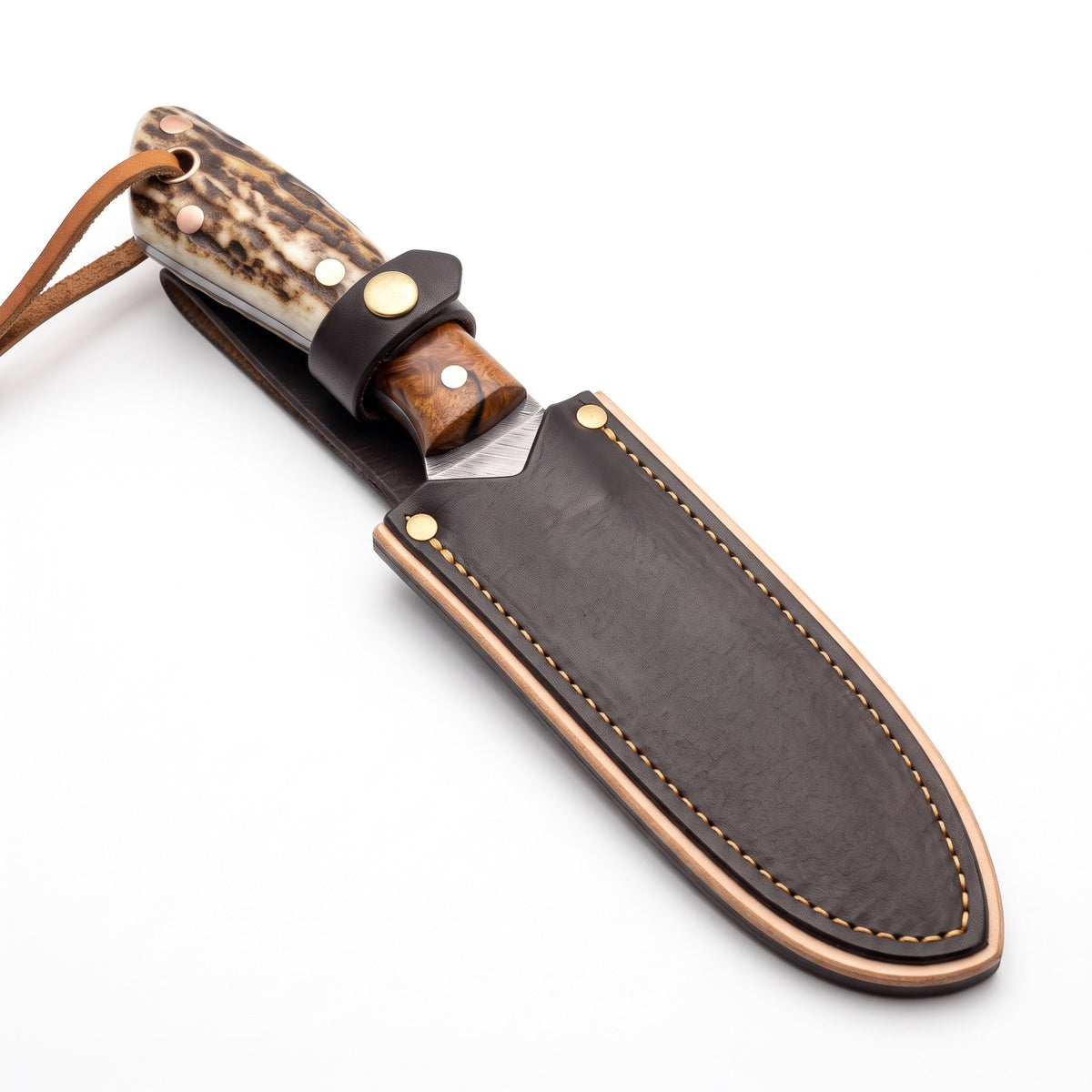 Ranch 7.5" Carbon Steel Cowboy Knife | Stag, seated in the Crownridge sheath
