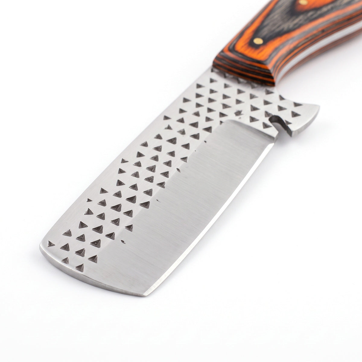 Ranch 7.5" Rasp Steel Cowboy Knife | Dyed Wood, carbon steel blade close-up