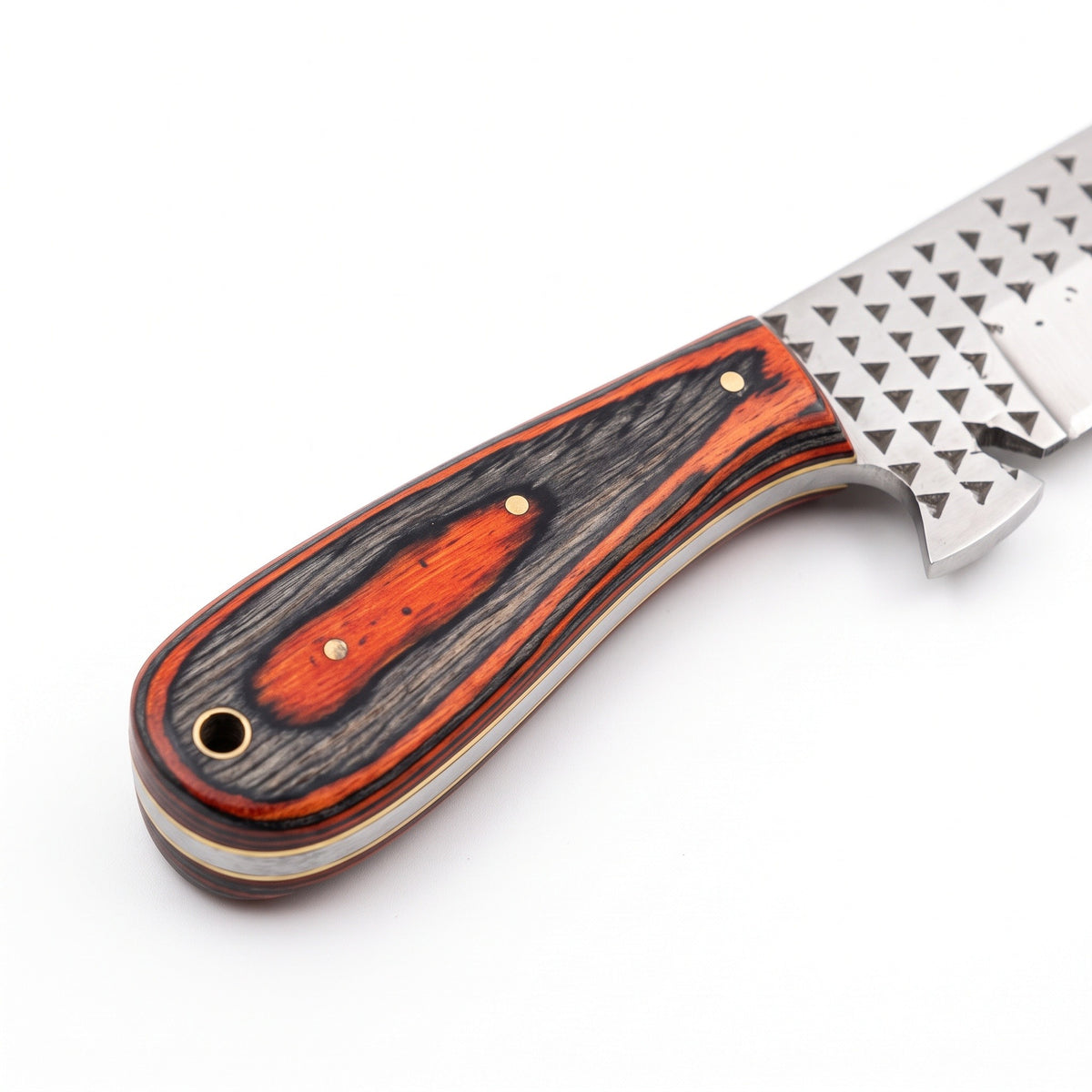 Ranch 7.5" Rasp Steel Cowboy Knife | Dyed Wood, handle and fittings close-up