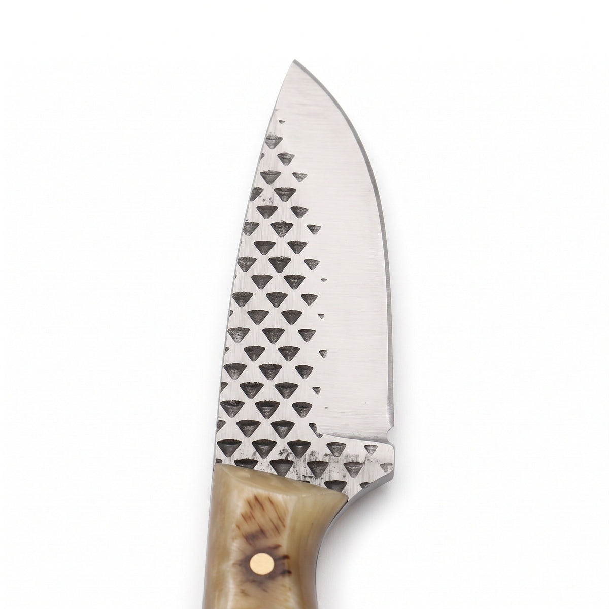 Ranch 7.5" Rasp Steel Cowboy Knife | Sheep Horn, carbon steel blade close-up