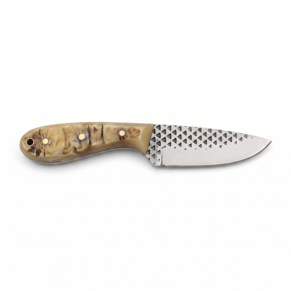Ranch 7.5" Rasp Steel Cowboy Knife | Sheep Horn, side profile on white