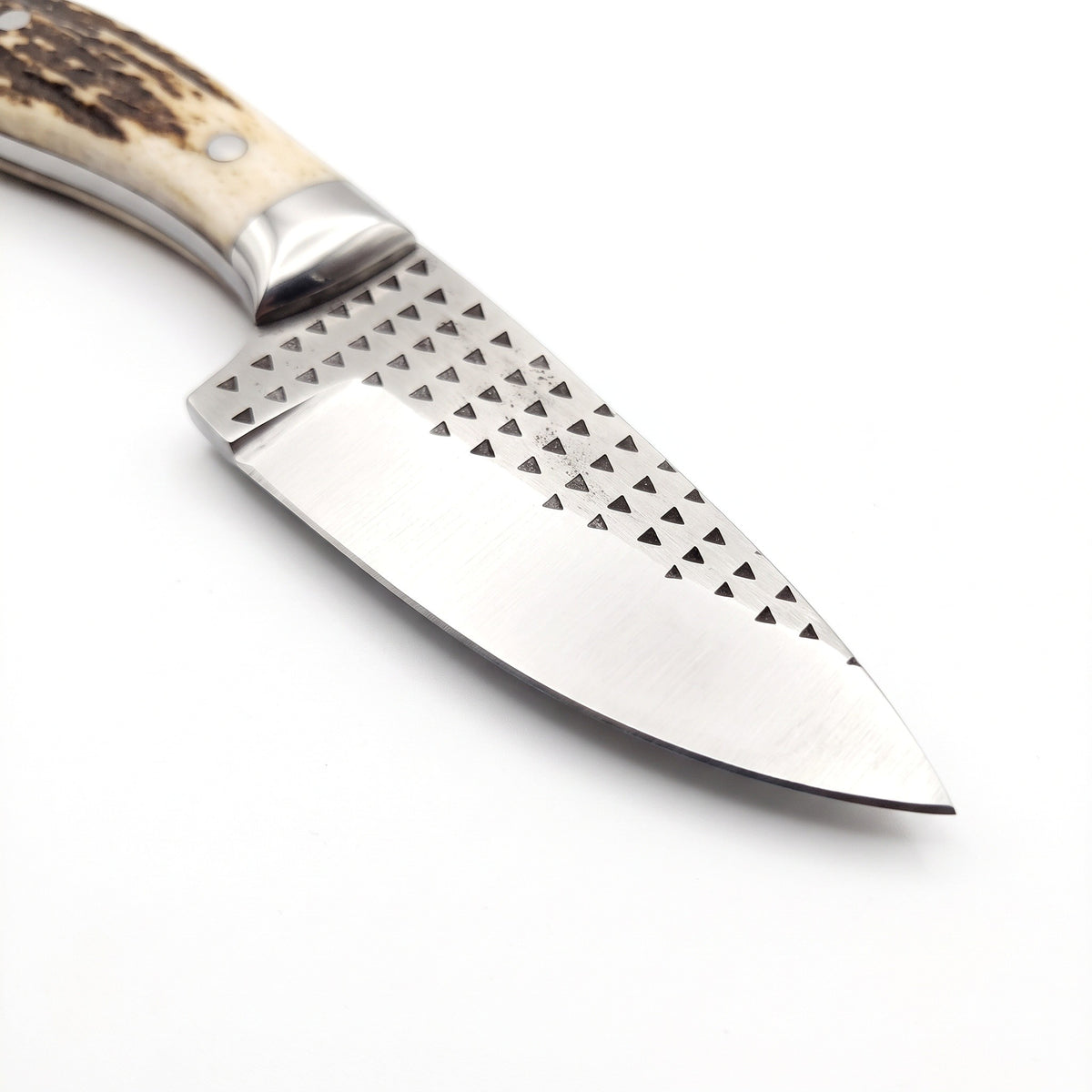 Ranch 7" Rasp Steel Cowboy Knife | Stag, carbon steel blade close-up