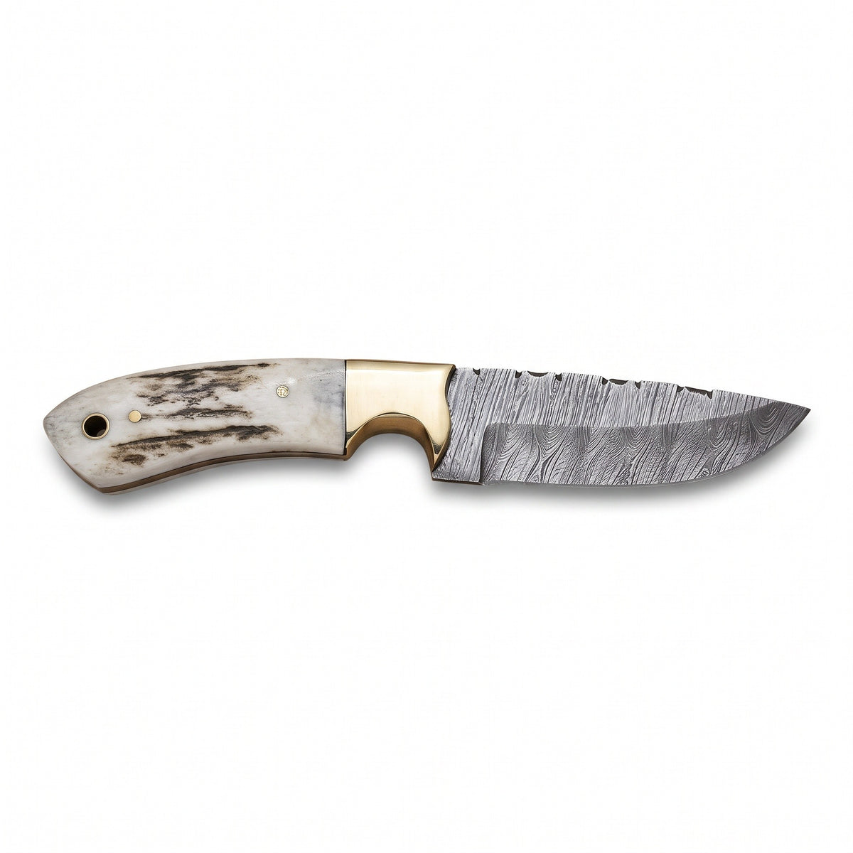 Ranch 8.5" Damascus Cowboy Knife | Stag, side profile on white