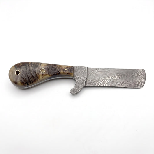 Ranch 8" Damascus Bull Cutter | Ram Horn, side profile on white