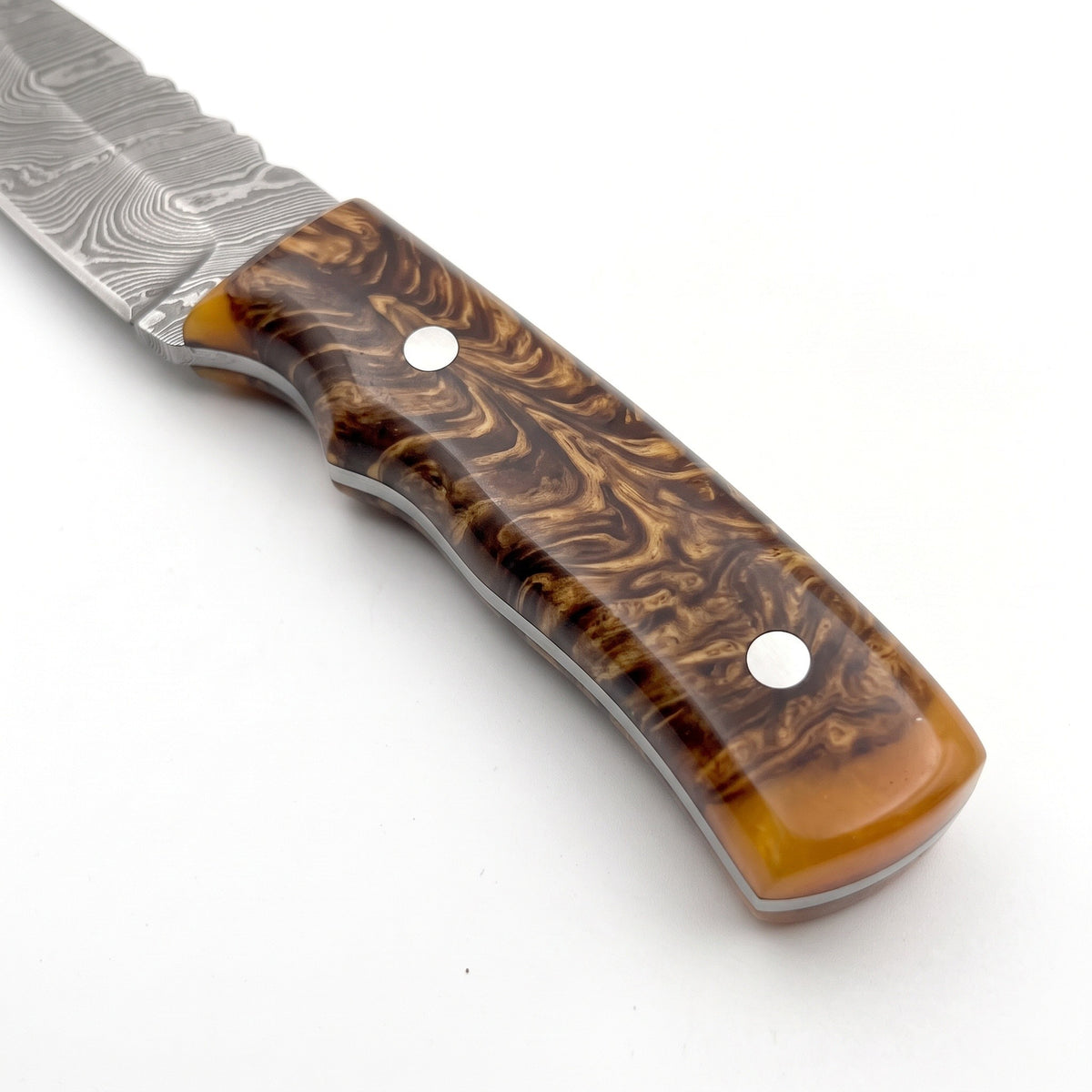 Ranch 8" Damascus Cowboy Knife | Resin, handle and fittings close-up