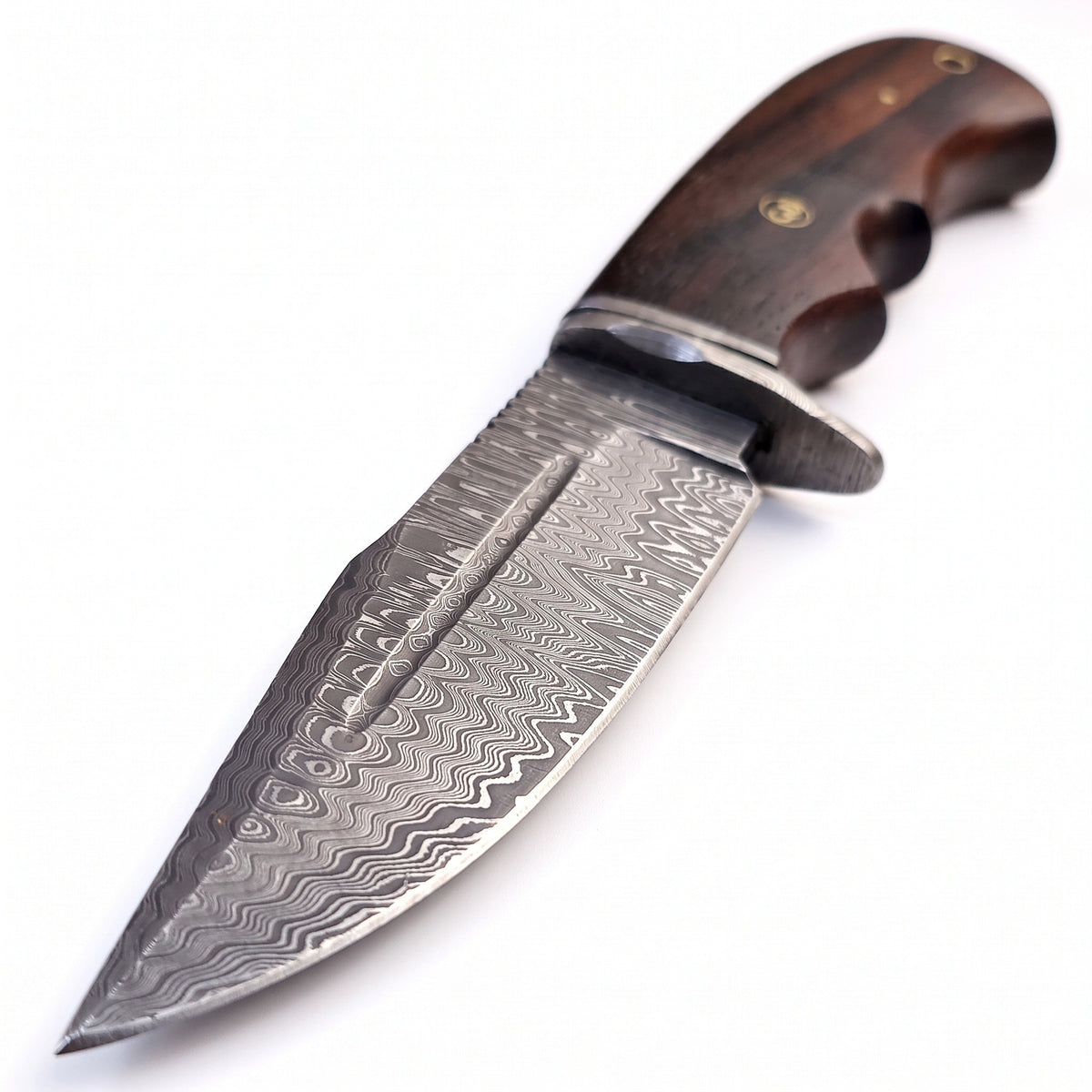 Ridgeback 10.5" Damascus Hunting Knife | Rosewood, Damascus blade close-up