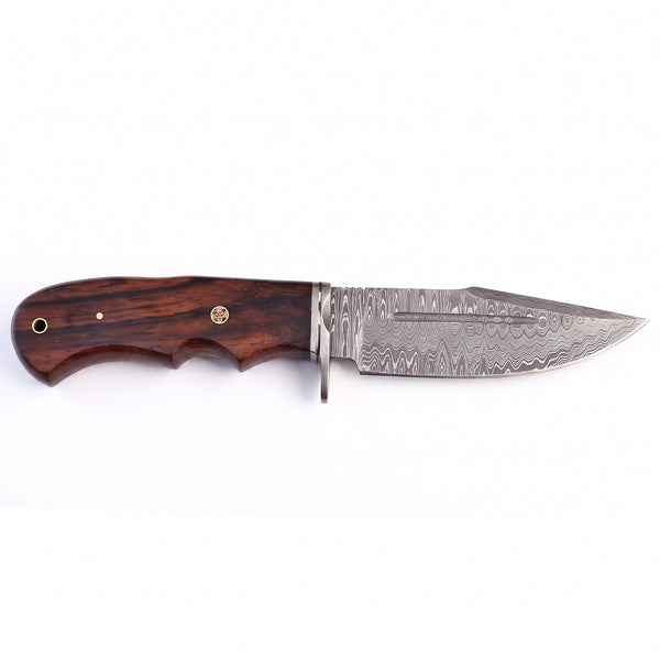 Ridgeback 10.5" Damascus Hunting Knife | Rosewood, side profile on white