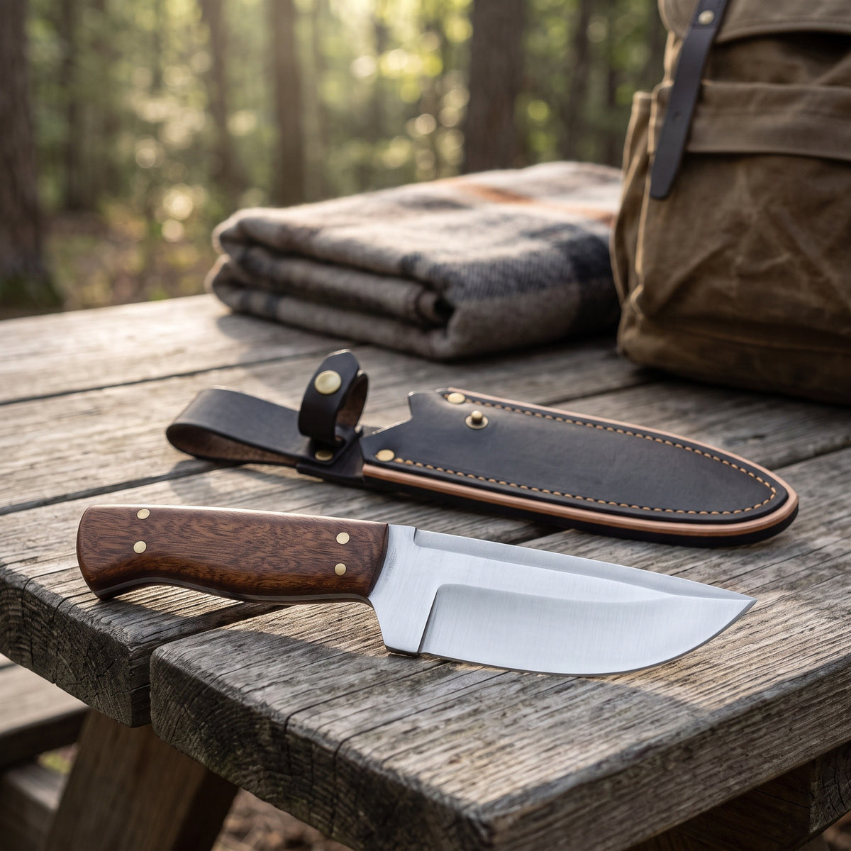 Ridgeback 10" Carbon Steel Hunting Knife | Ram Horn, with the Crownridge sheath in use