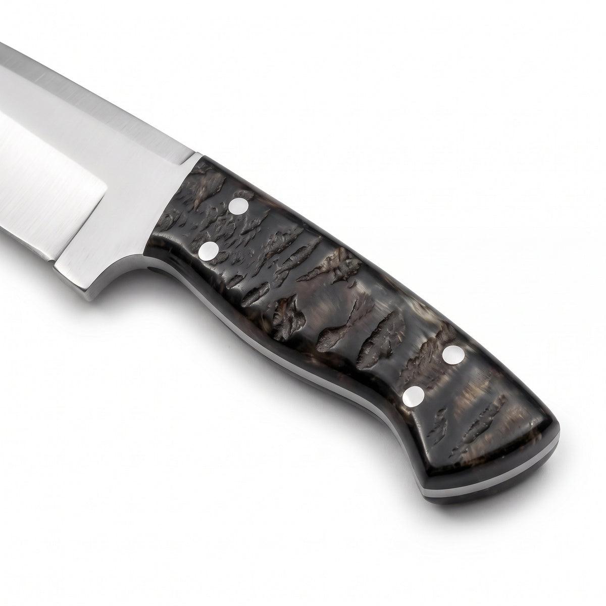 Ridgeback 10" Carbon Steel Hunting Knife | Walnut, handle and fittings close-up