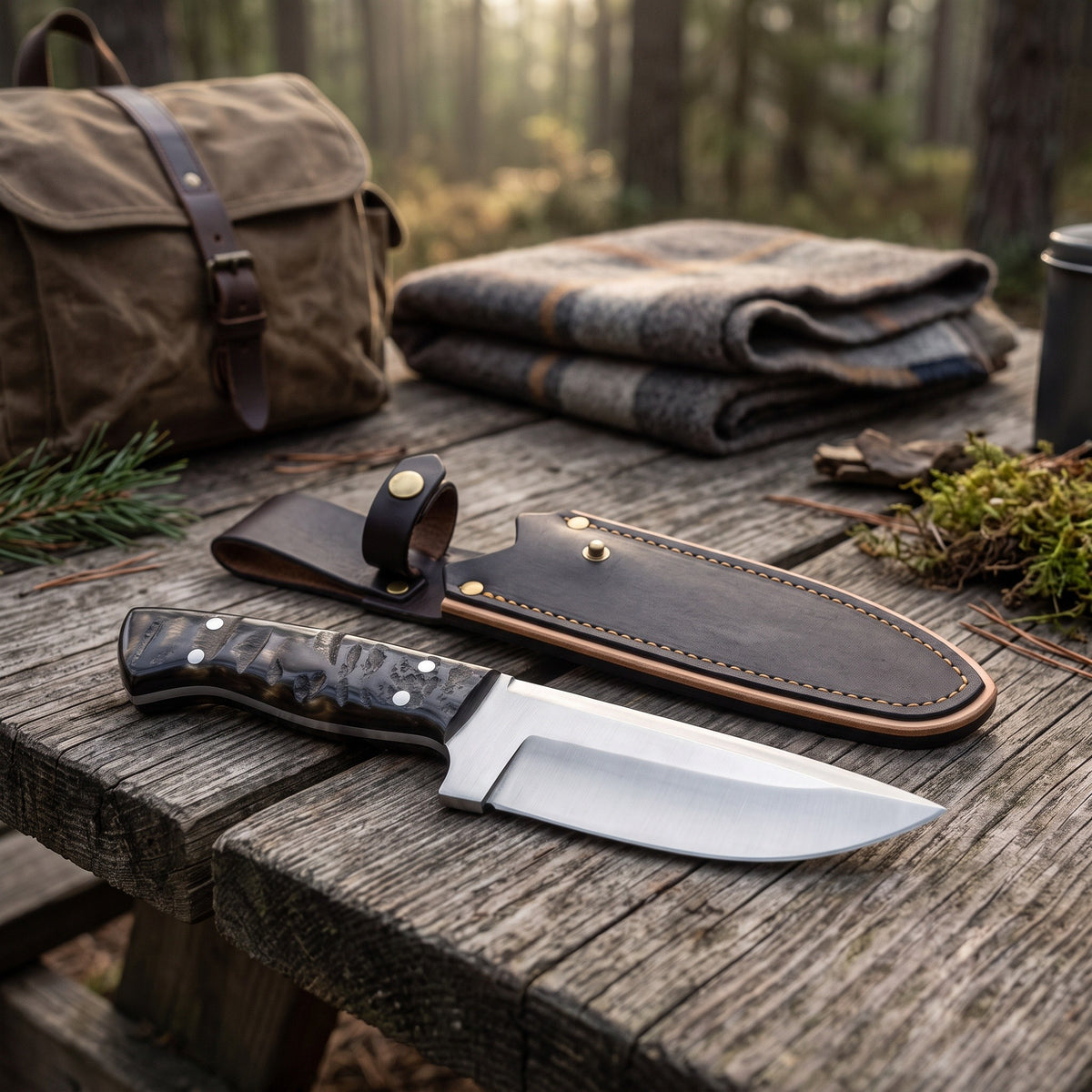 Ridgeback 10" Carbon Steel Hunting Knife | Walnut, with the Crownridge sheath in use