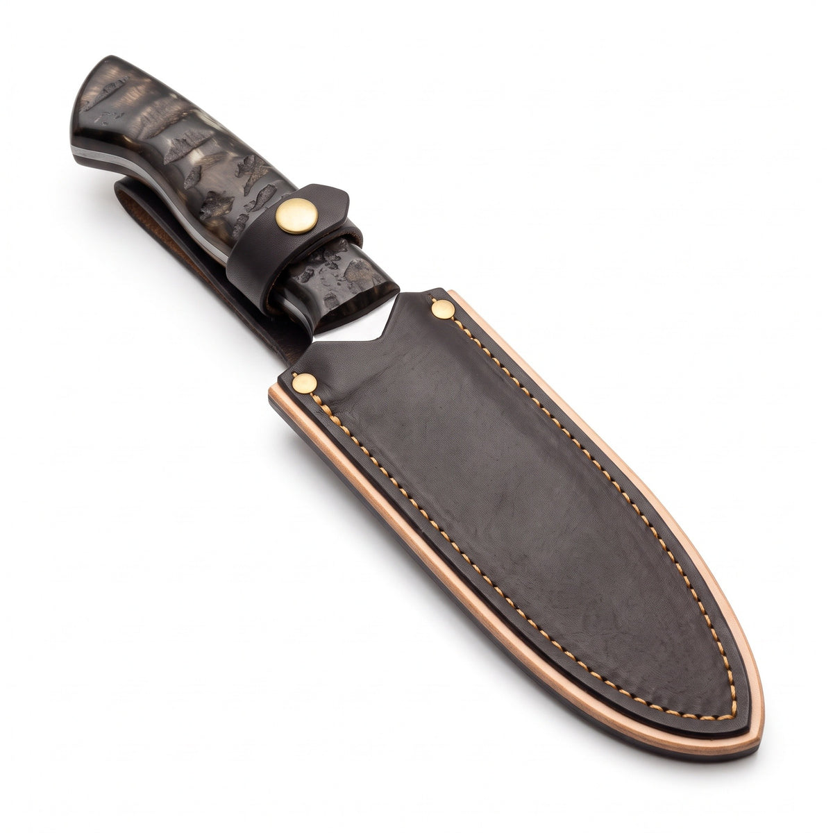 Ridgeback 10" Carbon Steel Hunting Knife | Walnut, seated in the Crownridge sheath